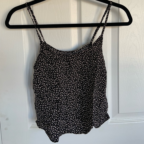 Garage, Black and Floral Cropped Camisole with Cutout, Size: X Small - Picture 1 of 4
